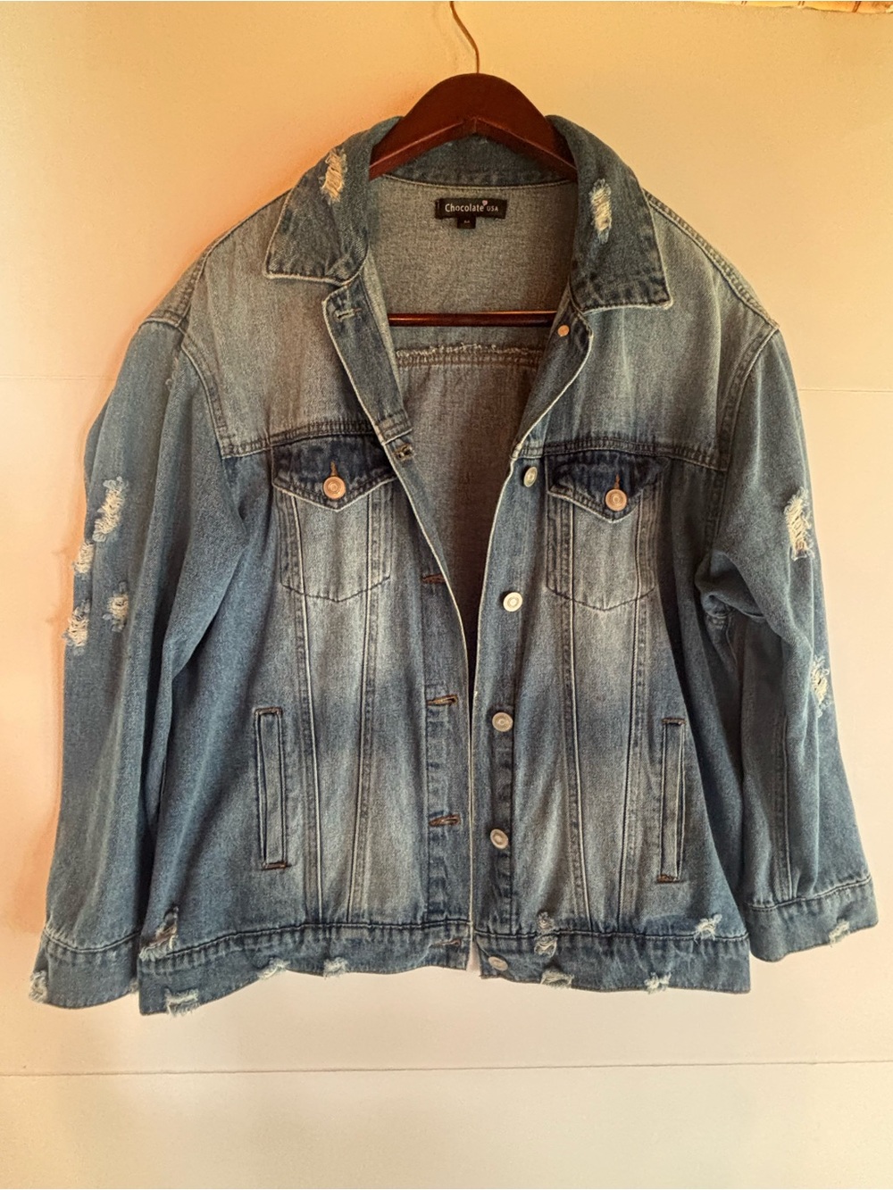 Chocolate USAWomen's Distressed Light Blue Distressed Denim Jacket